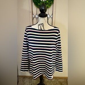 Talbots 1X Women's Long Sleeve Navy and Cream Multicolor Striped Top